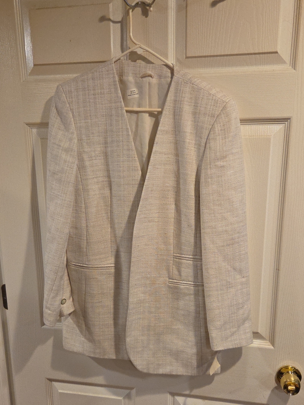 Source Unknown Cream Textured Open-Front Blazer